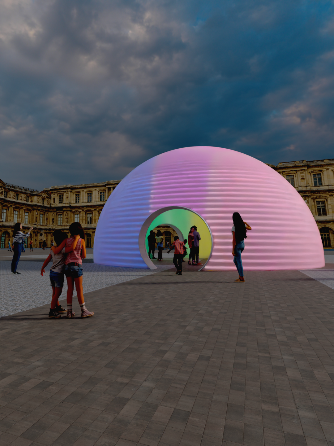 Color Dome exterior — dusk, archway entry